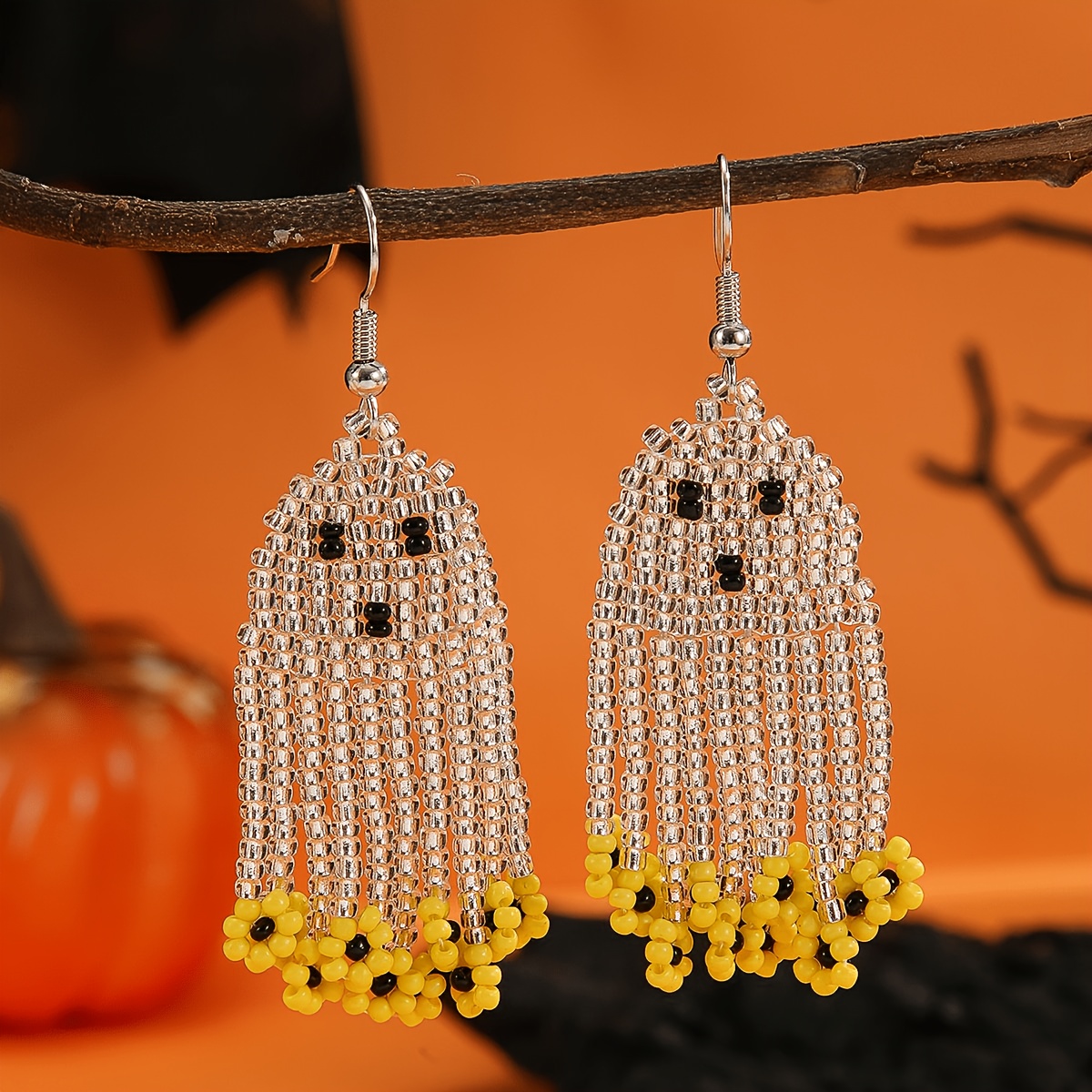 Halloween Handmade Beaded Tassel Earrings, Festive Fun