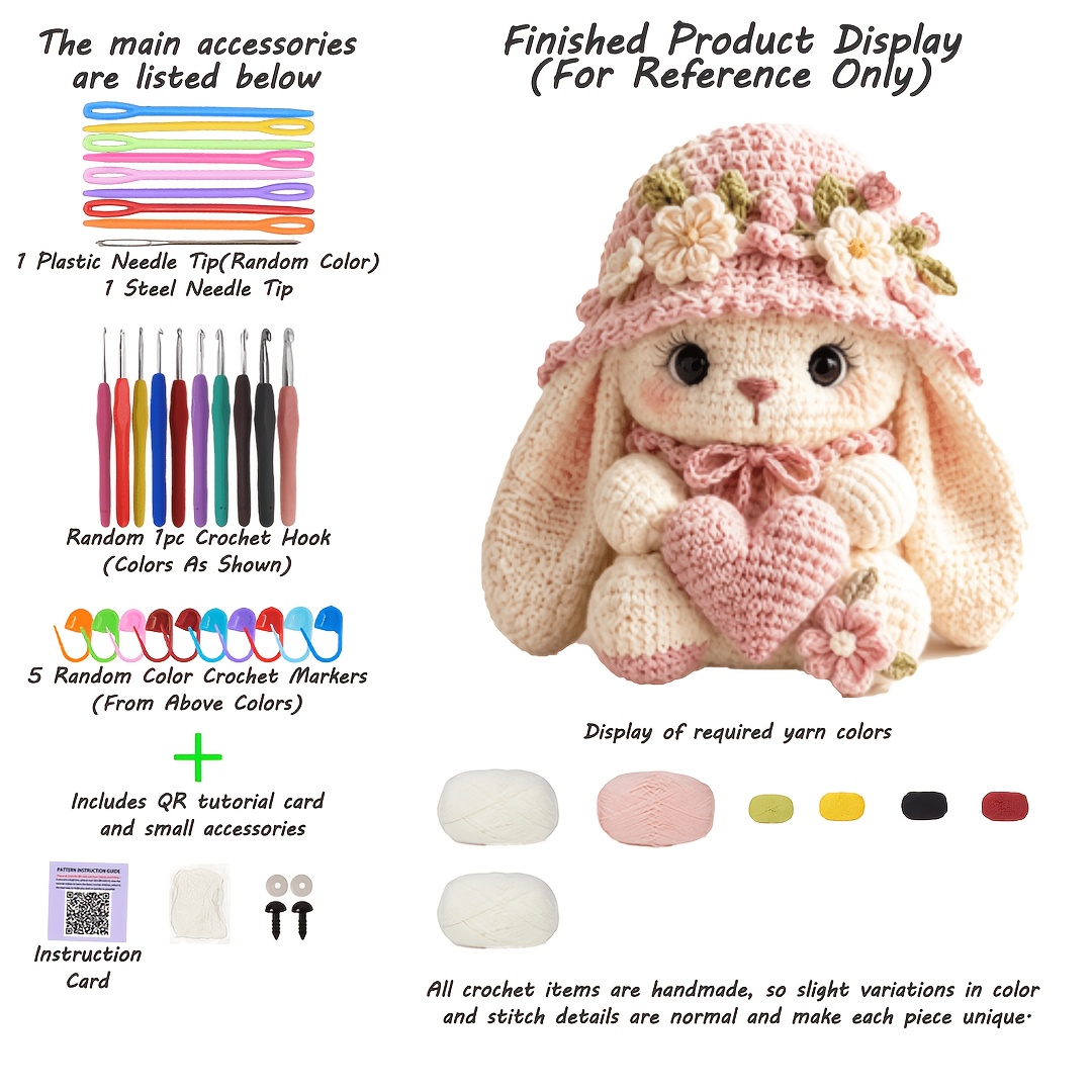 TEMU Single Crochet Kit With Rabbit Crochet Pattern Beginner Friendly Diy Craft Supplies Equipped With Crochet Hook And Detailed English Instruction