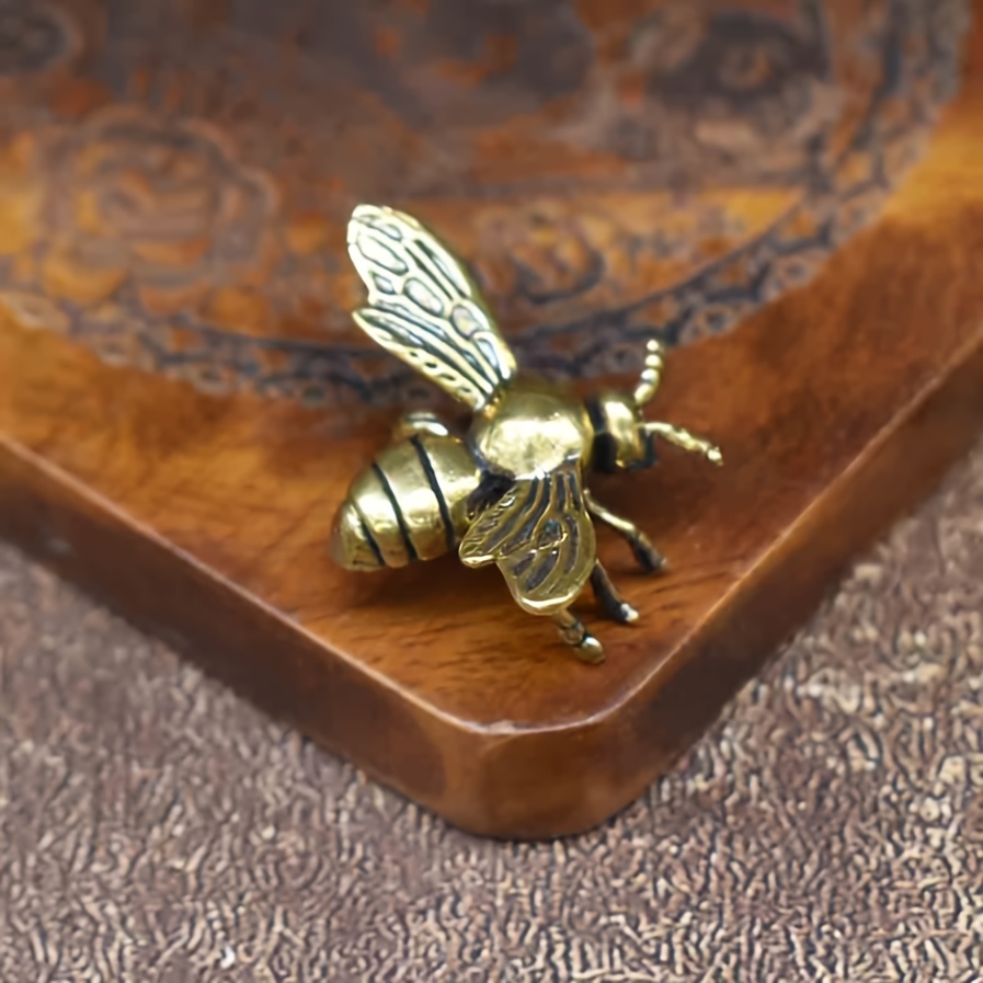 Figurine Ancienne Abeille En Bronze - Décoration Bureau 4,7x3,2 Cm, Fait Main