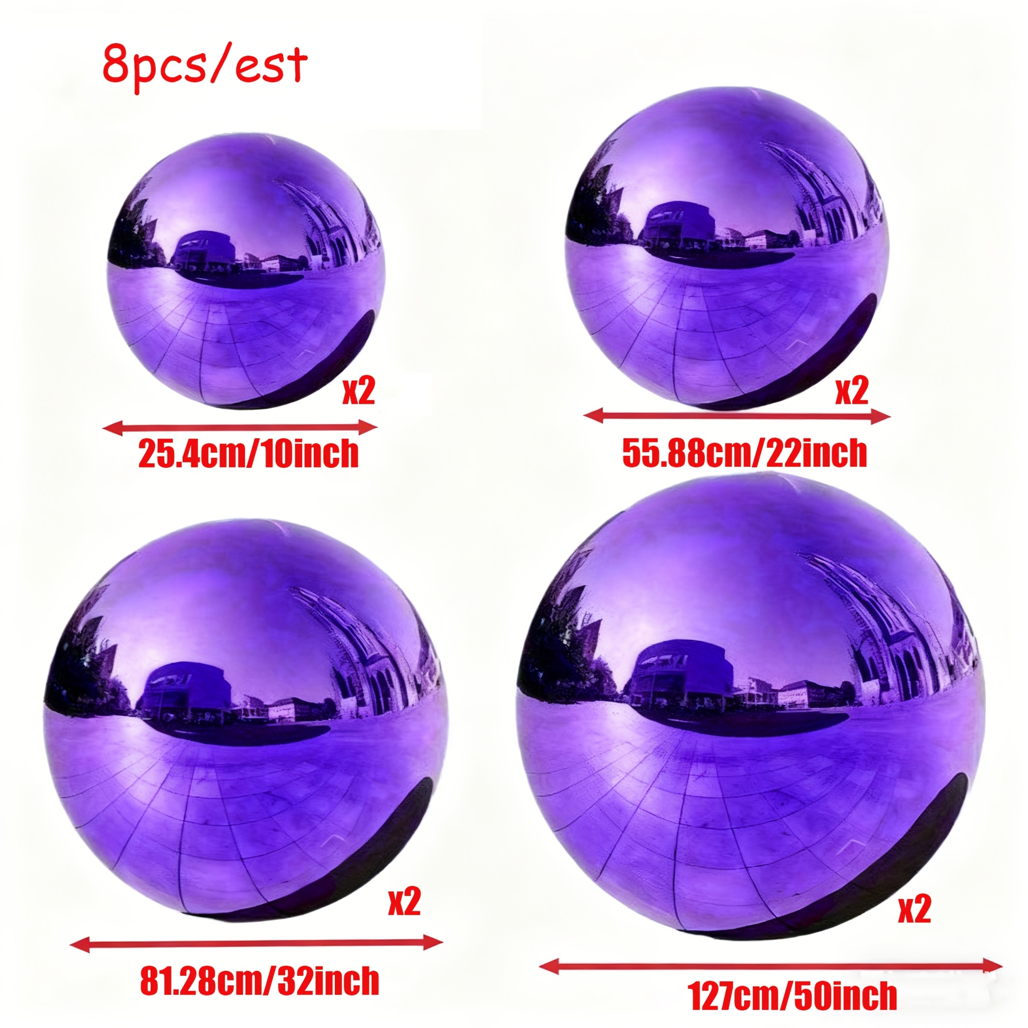 TEMU Pack Of 8, (2pcs Of 10-inch + 2pcs Of 22-inch + 2pcs Of 32-inch + 2pcs Of 50-inch) Giant Purple Balloons - Inflatable Mirror Reflection - Foil