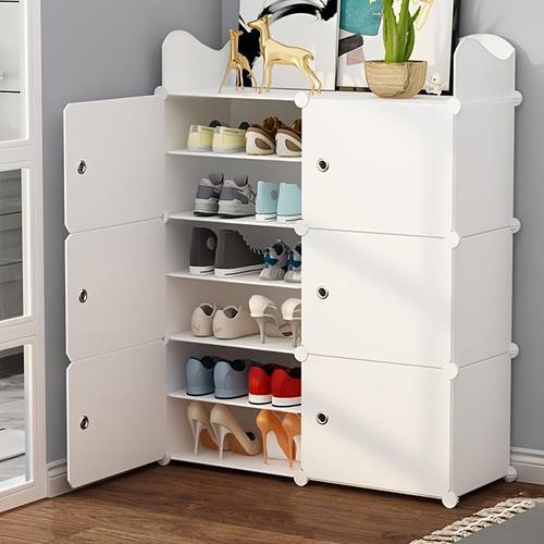 photo de l'article étagère à chaussures blanche à plusieurs compartiments avec 1/2/3 rangées, 4/6/8/10 couches, étagère de rangement - étagère de rangement en plastique durable pour chaussures, vêtements, fournitures de bureau et articles ménagers, de 8 à 60 paires de chaussures