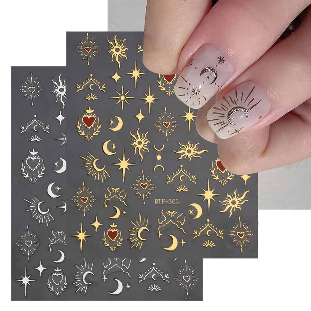

9 Sheet Sun Star Moon Design Nail Art Stickers, Self Adhesive Nail Art Decals For Nail Art Decoration,nail Art Supplies For Women And Girls