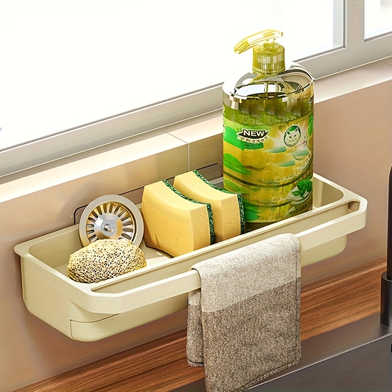 Wall-Mounted Kitchen Organizer with Sponge Holder Dish Rack Durable PP  Plastic Space-Saving Sink Storage for Sponges, Soap, Towels Over-Faucet M