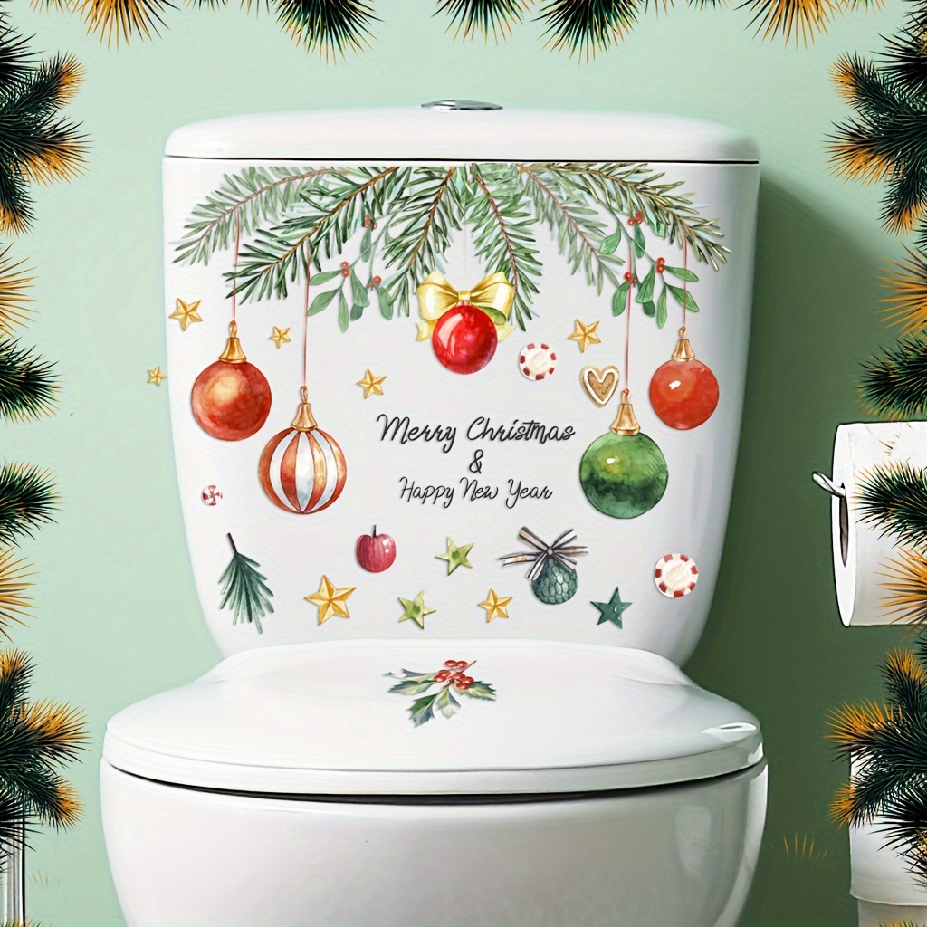 TEMU Self-adhesive Vinyl Toilet Lid Sticker For Christmas Celebrations - Reusable Decor With A Merry Christmas And Happy New Year Design For Your Bathroom