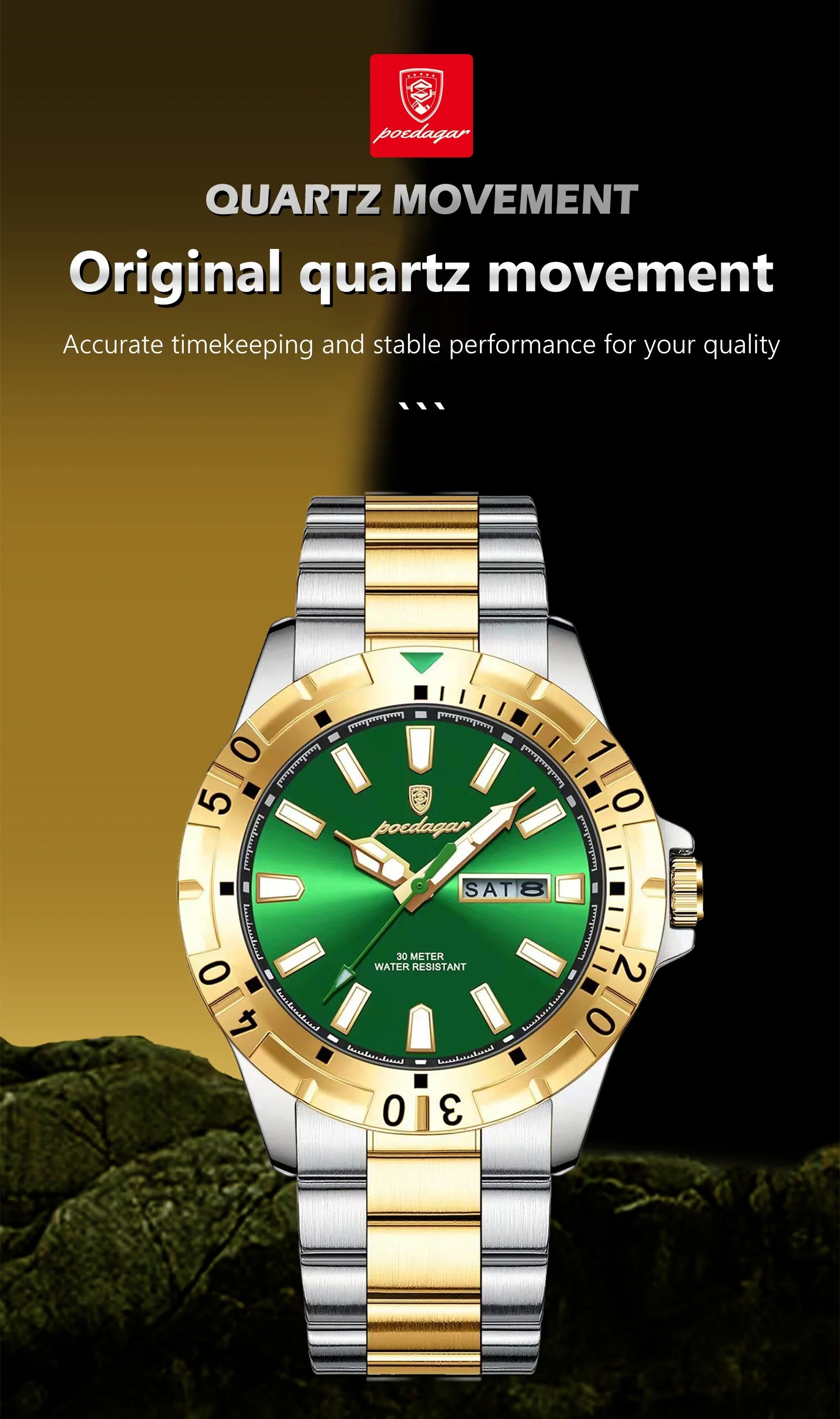  luxury quartz man watch waterproof luminous date week men watch stainless steel mens watches sport male clock for fathers day gift details 4