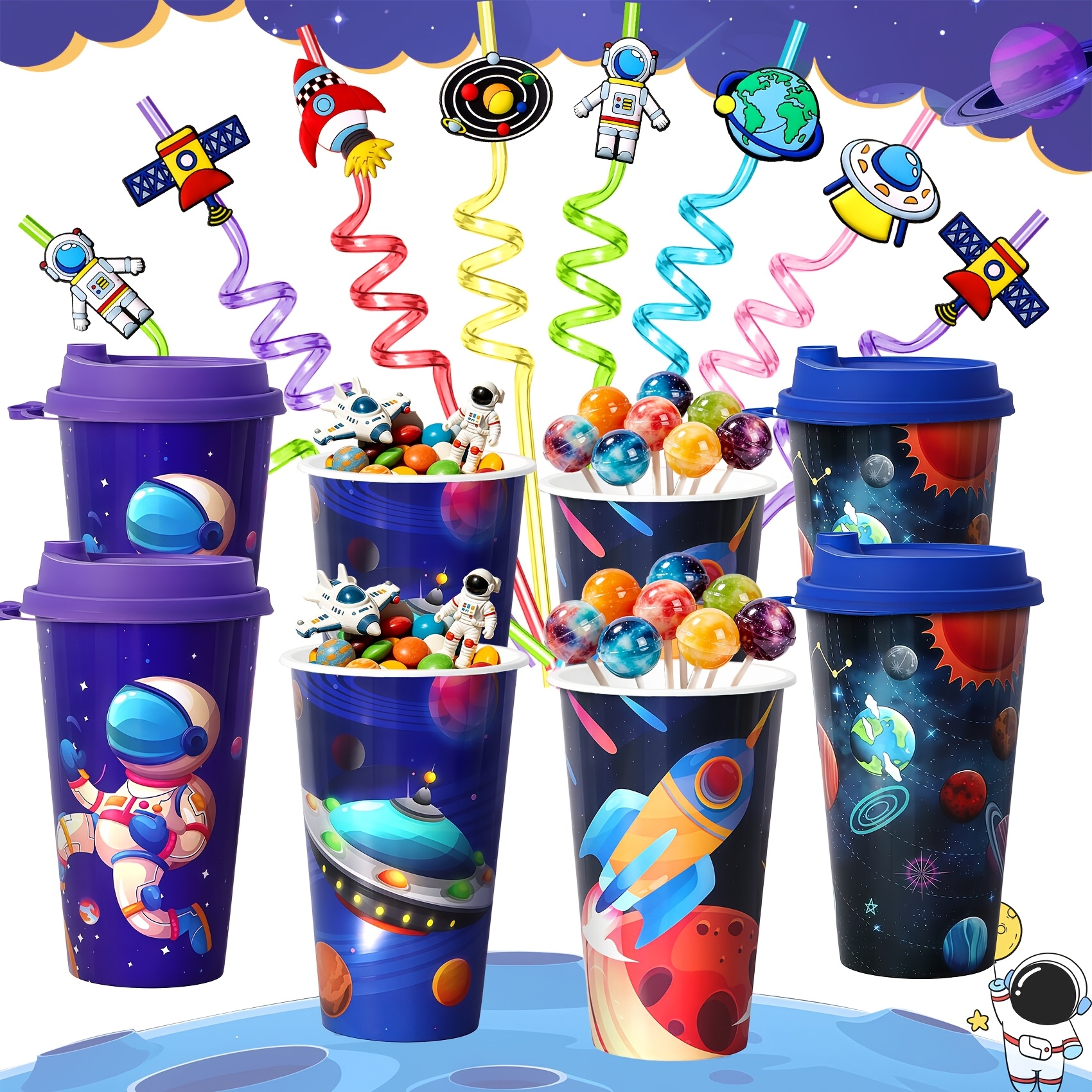 Image of 8 Mugs Space Theme Party Supplies Set, Reusable Space Party Supplies Decoration, Space Theme Party Mugs, Fun Set, For Galaxy Theme Party Gifts I Perfect For Halloween