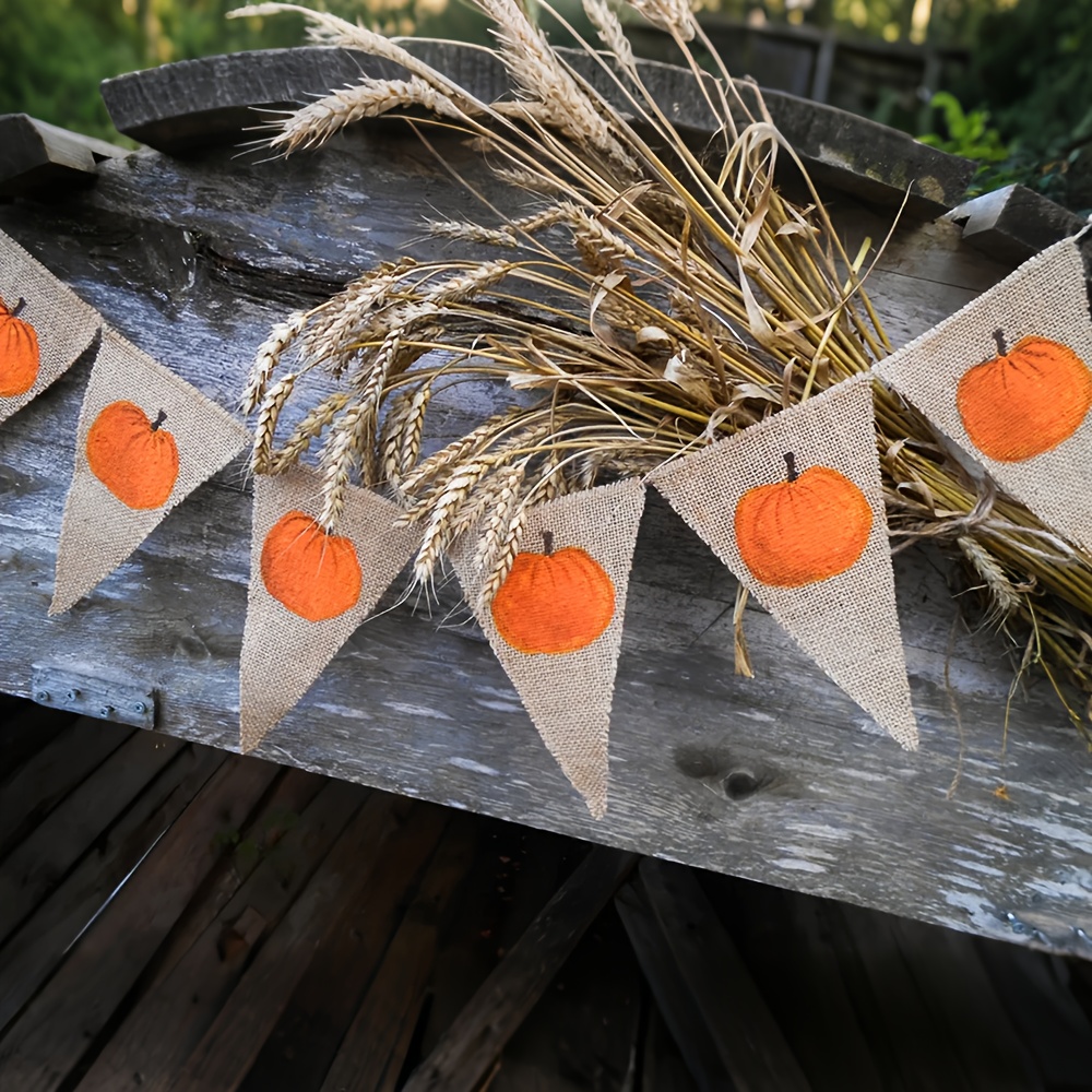 Image of 2026 Pumpkin Burlap Banner Garland Bunting Fall Autumn Farmhouse Happy Birthday Boy Girl Baby Shower Thanksgiving Halloween Home Fireplace Mantle Decoration
