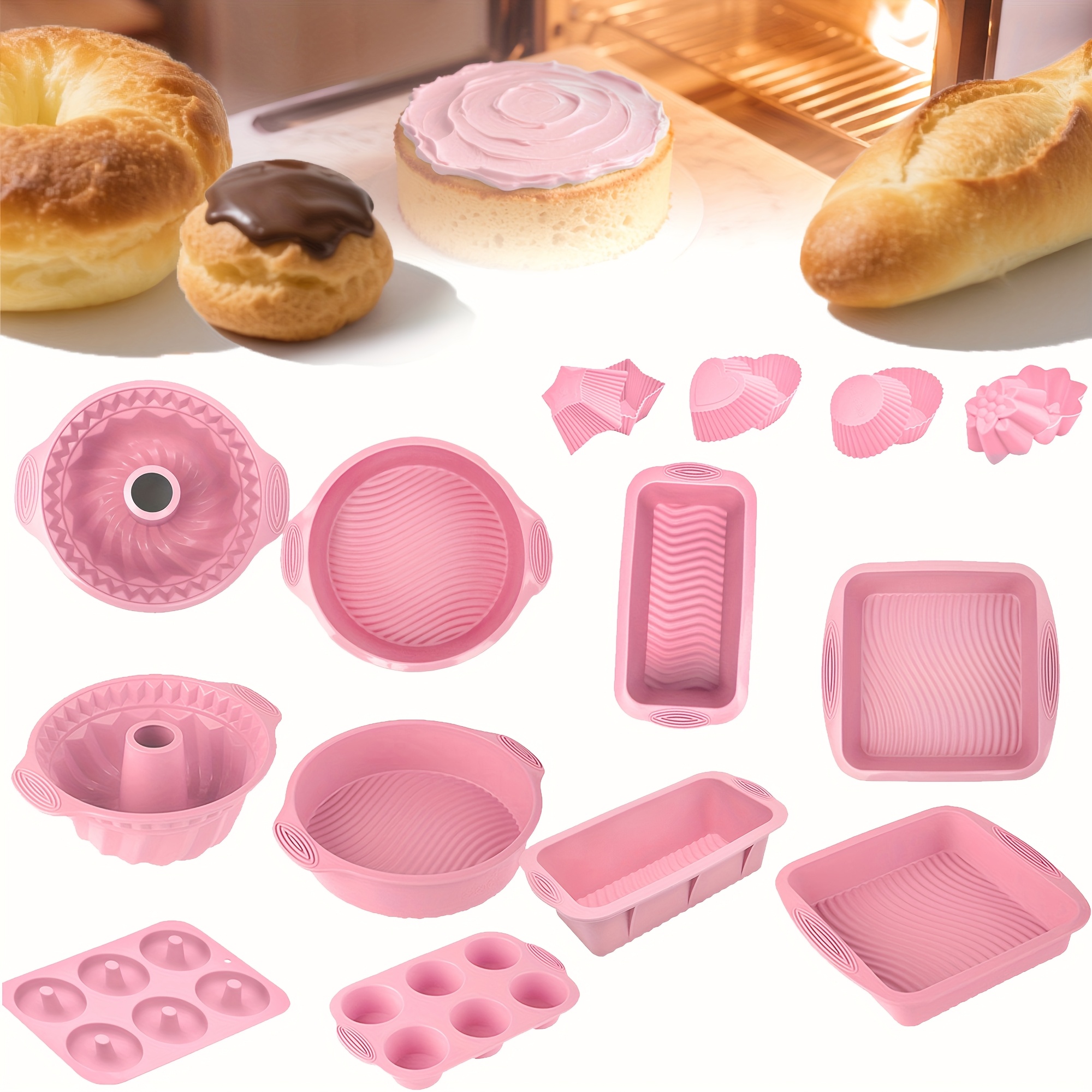TEMU 30pcs Nonstick Silicone Bakeware Set With Baking Pan, Silicone Cake Molds, Baking Sheet, Donut Pan, Silicone Muffin Pan, Cake Pan, And 24pcs