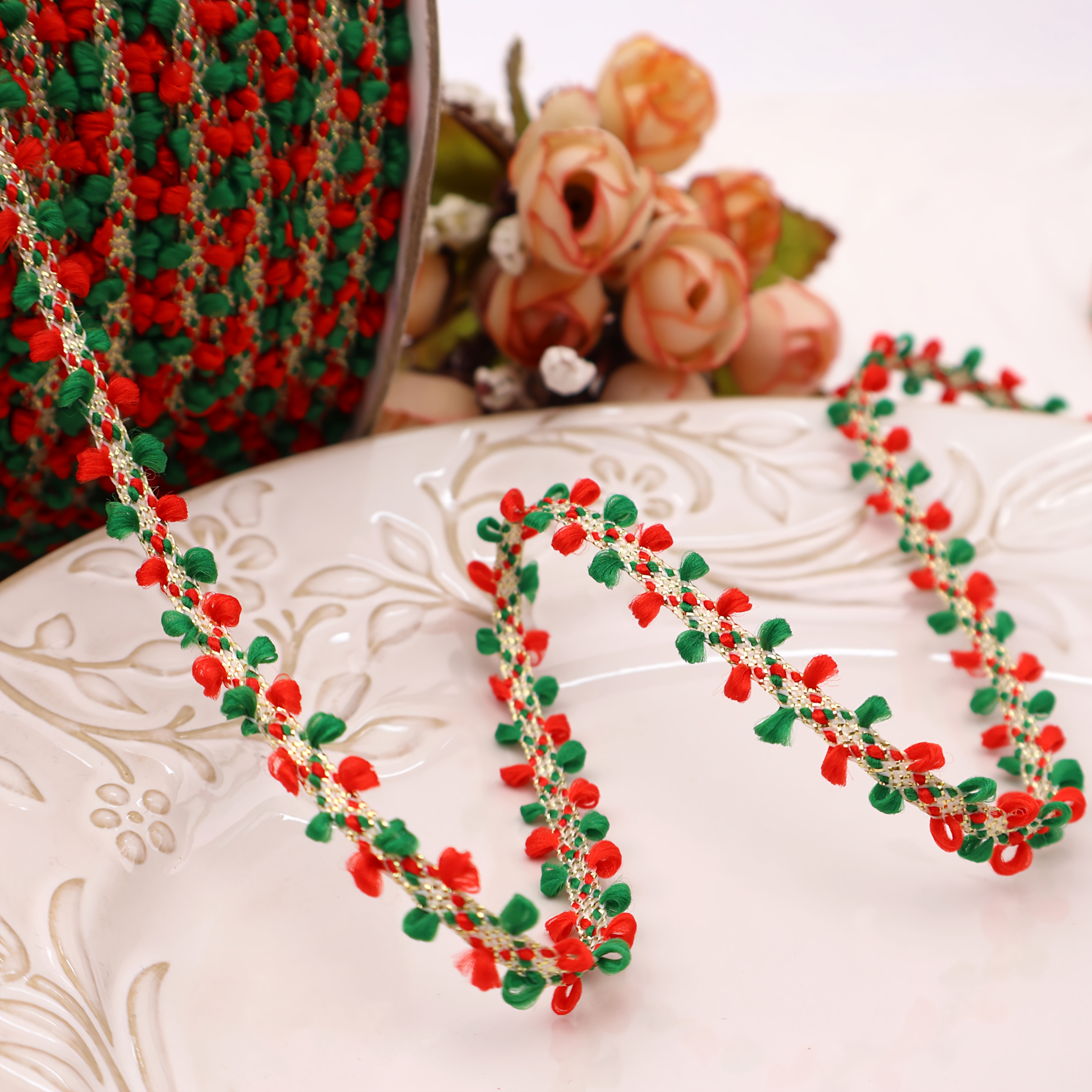 5 Yards Red Green Lace Trim Christmas Trim Ribbon Gift Wrapping Ribbon For Christmas Tree Decoration Wreath Garlands Craft