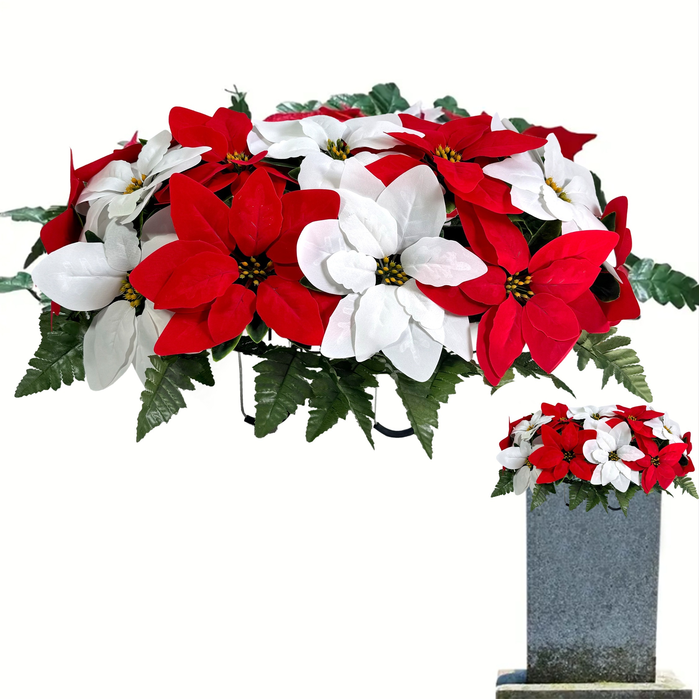 

1pc Poinsettia Headstone Flower - Christmas, Halloween & Cemetery Decor | No Power Needed, Outdoor-ready