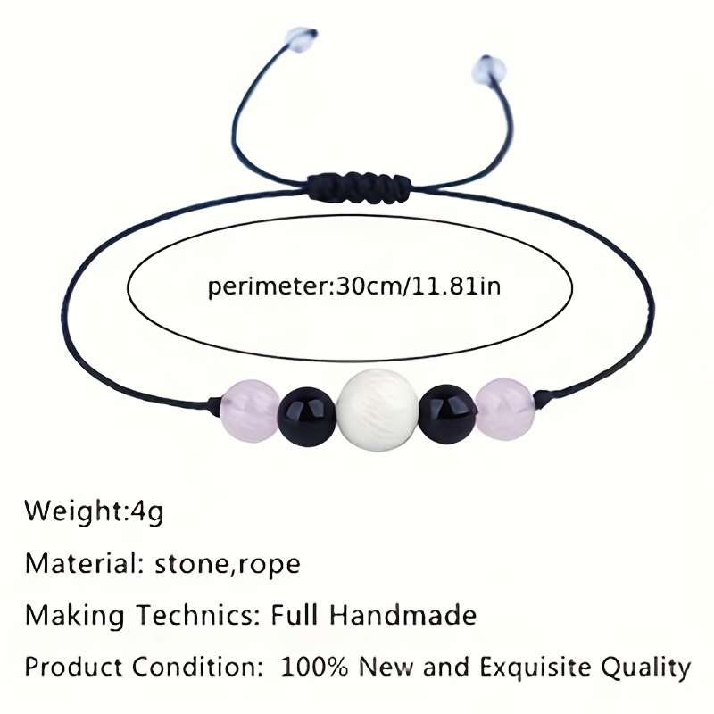Natural Moonstone & Rose Quartz Bead Bracelet, Hand-Woven Design