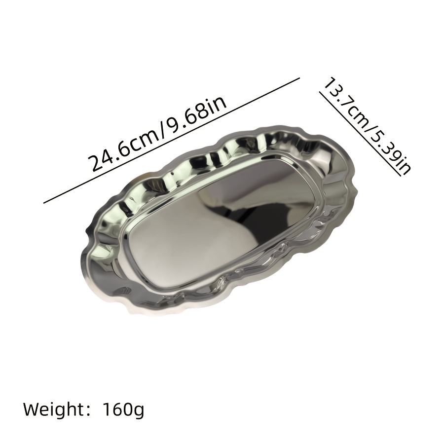 TEMU French Retro 304 Stainless Steel Oval Tray Scallop Edge Silvery Serving Platter For Dessert Fruit Cosmetics Jewelry Storage Rustproof