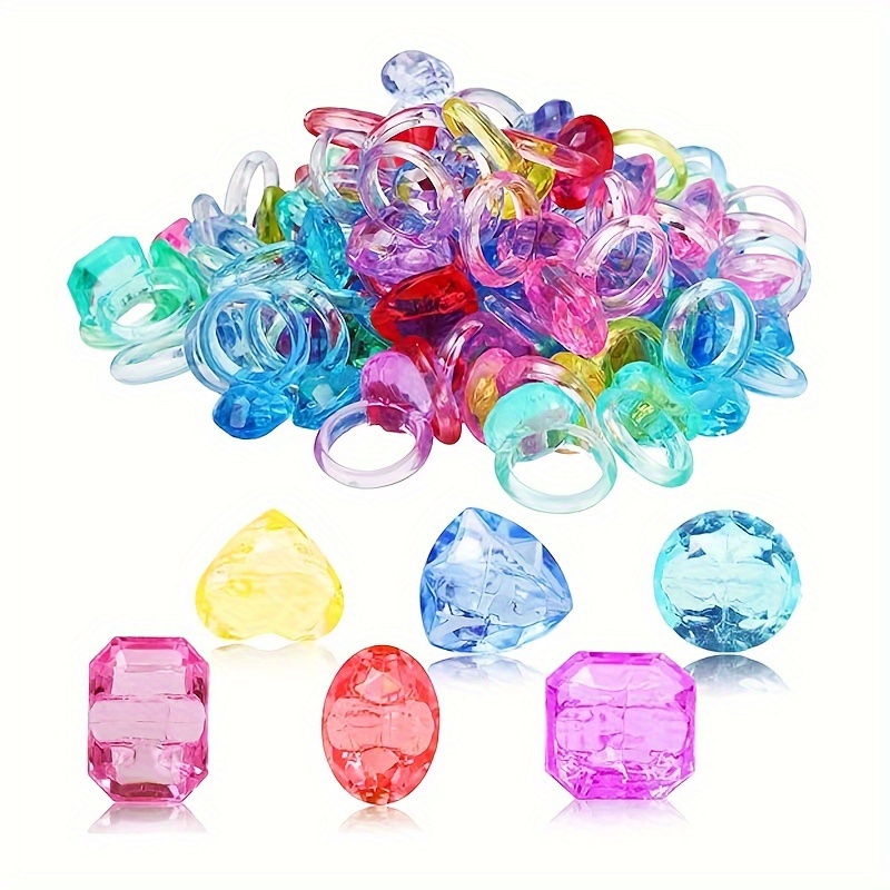 

50 Pcs Plastic Acrylic Rings Multiple Shapes Assorted Colors Rings For Party Favors Birthday Present Prize Carnival Toy Goodie Bag