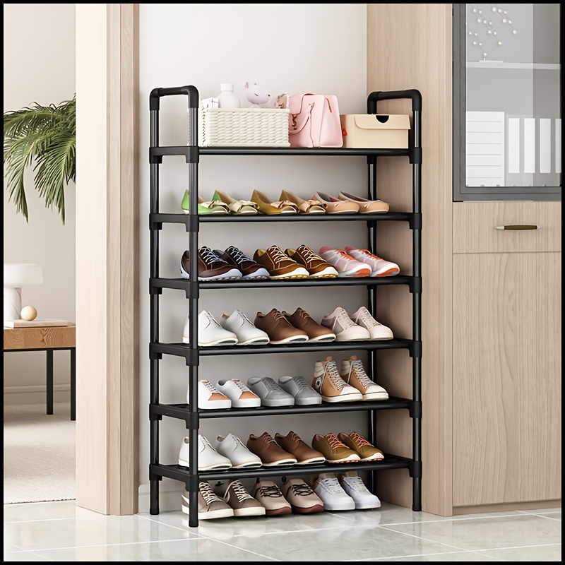 1pc   6 tier stackable shoe rack black metal and plastic freestanding shoe organizer for entryway bedroom floor outdoor space saving storage shelf no   details 2