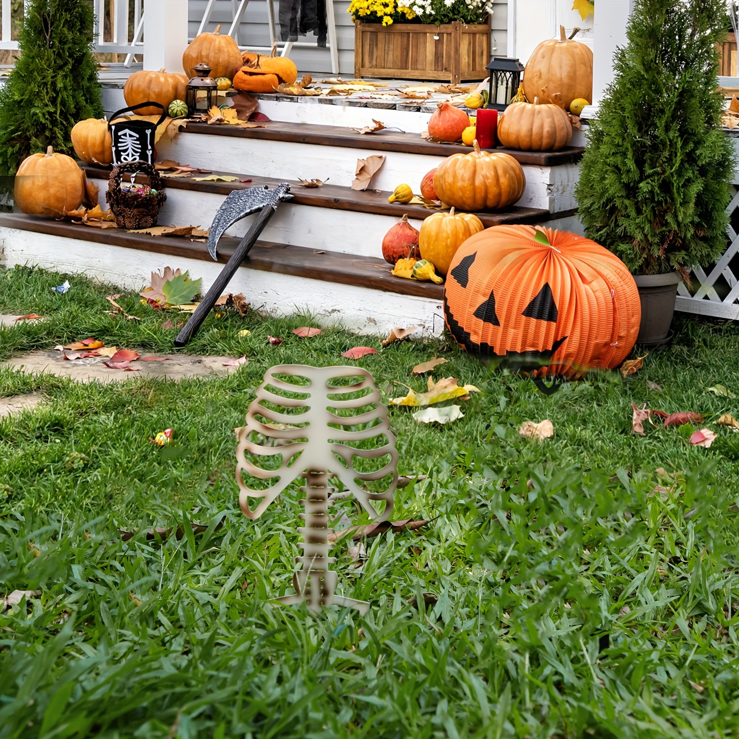 

Spooky Halloween Yard Stake - 11.8" Metal Rib Design, Outdoor Garden & Lawn Decor For Driveway And Path