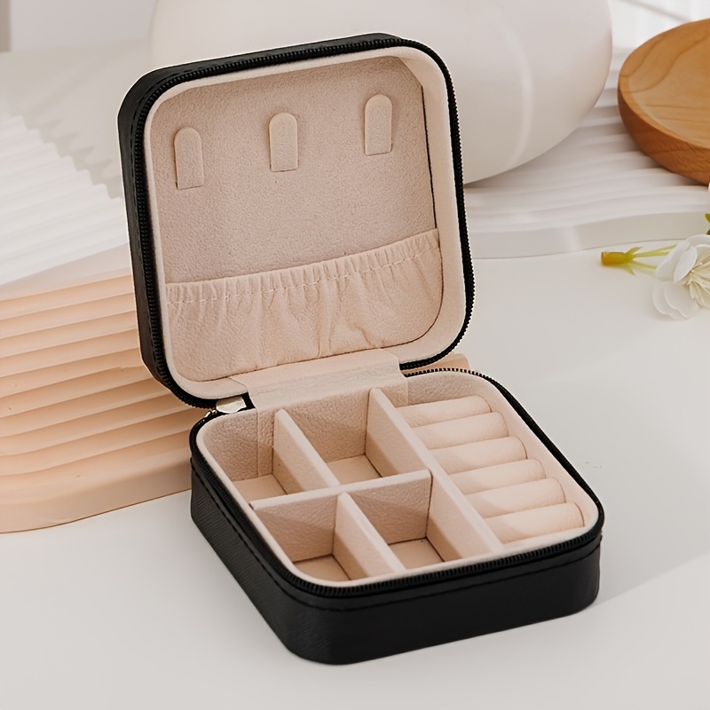 TEMU Stylish Mini Jewelry Box - Portable Travel-inspired Case, Suitable For Earrings, Necklaces, Rings | In White, Pink, Blue, Black | Perfect Gift For Women And S
