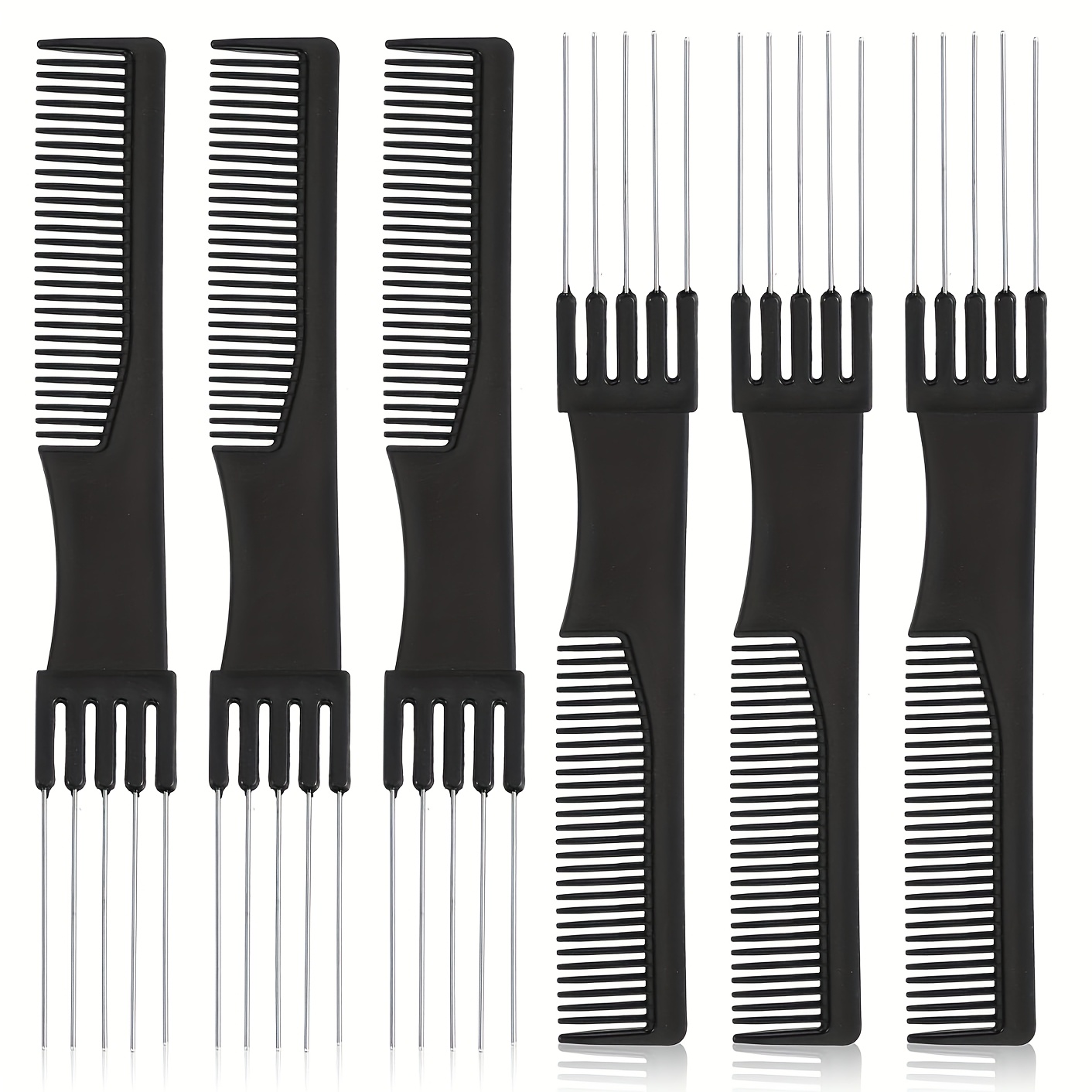 TEMU 6 stuks haarkam met metalen kamtang, kamtangen voor dames, haartangen voor dames met fijn haar, dik/dun kapsel, scheiding, pluizen, stylen