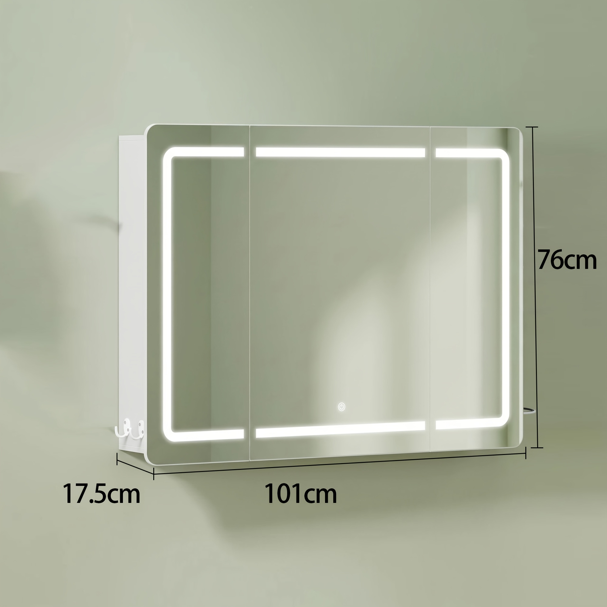 Image of Three-sided Mirror Cabinet – 360° Panoramic Three-sided Mirror + Three-color Temperature Adjustable Dimming + Large Storage Space + Hair Dryer Holder, Bathroom Wall Cabinet, White, 17.5×101×76cm