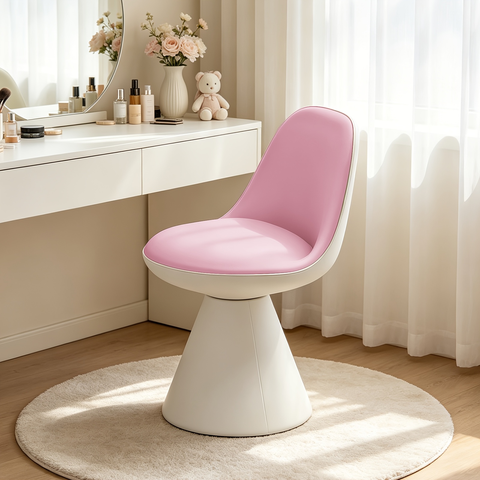 Image of Compact Swivel Vanity Chair, 360° Rotation Armless Makeup Chair, Under Chair For Small Bedroom, Dressing Room, Home Office Chair