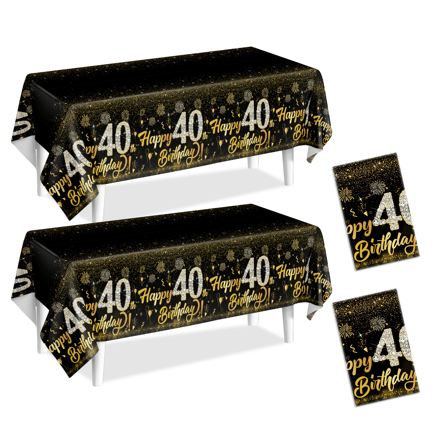 TEMU Party Tablecloth, 2pcs 40th Birthday Party Tablecloth, Birthday Party Decoration, Black Golden Birthday Party Tablecloth, 40th Black Golden