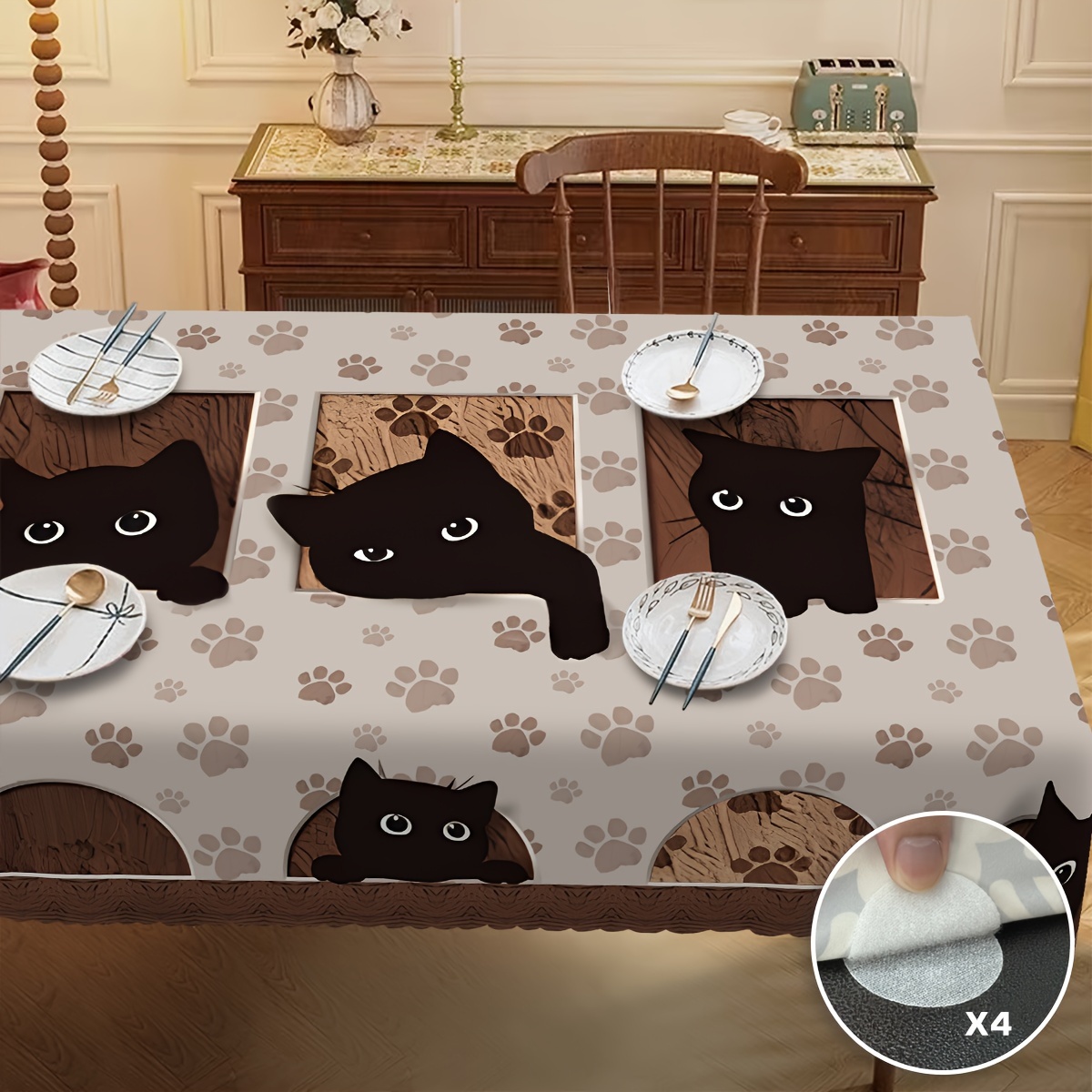 

Waterproof Black Cartoon Kitten 3d Round Tablecloth, Design, Wrinkle-proof And -resistant Polyester Cover For Indoor And Outdoor Parties, Lunch, And Dinner - Fall Decoration, Tablecloth, Suitable