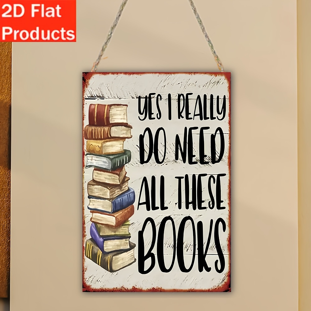 TEMU 2d Flat - 2d Wooden Lover Wall Decor Plaque - Text And Bookshelf Decoration With Book Design, Rustic Wooden Decor, Suitable For Libraries,