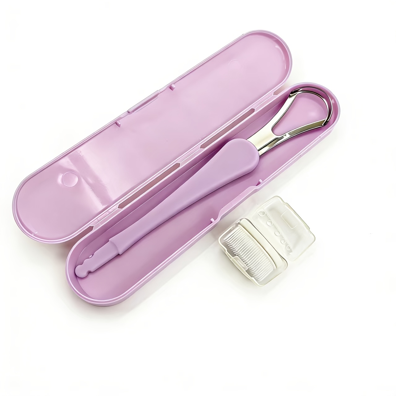 Image of 2-in-1 Dual-head Stainless Steel Tongue Scraper Set, Tongue Coating Cleaner Set, Multi-functional Portable Toothbrush And Tongue Scraper For Home And Personal Care
