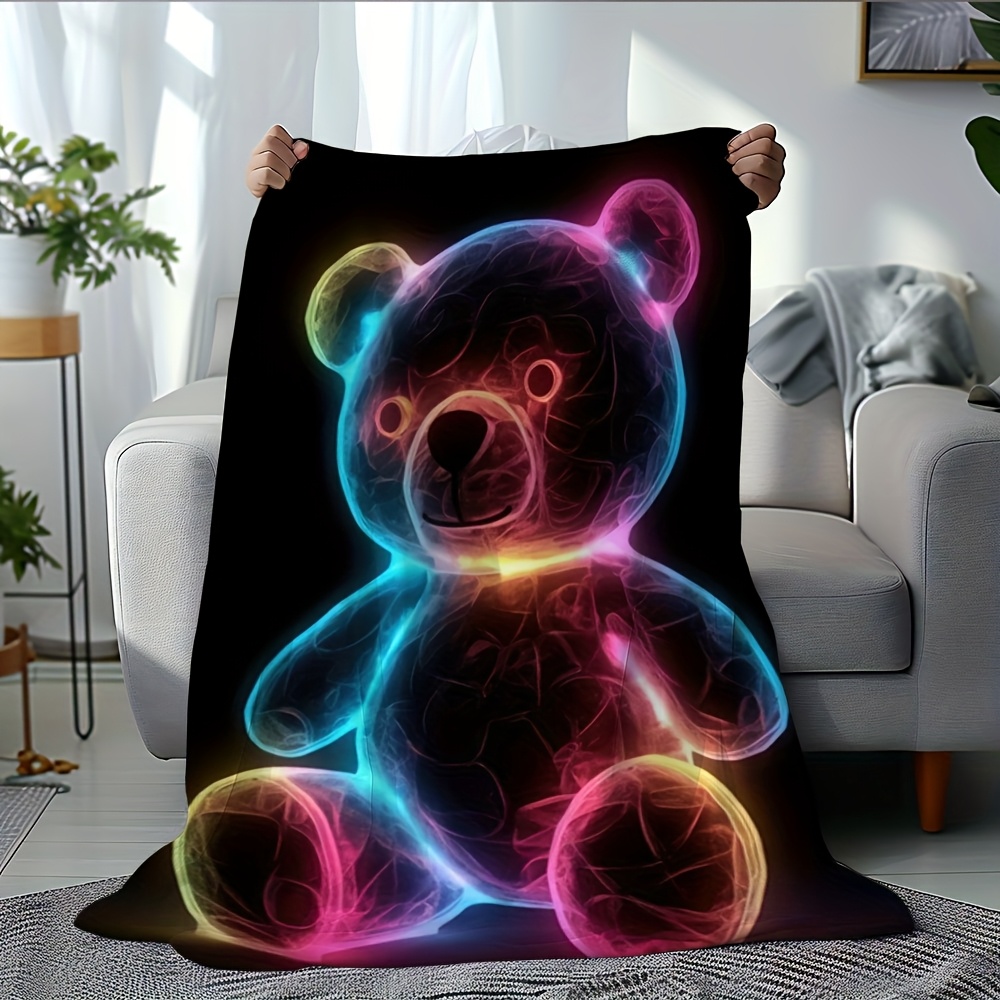 1pc, Plush Toy Blanket Sets Neon Teddy Bear Plush Toy Blanket, Soft and  Comfortable, Rainbow Gradient Color Style, Suitable for Home Decor,