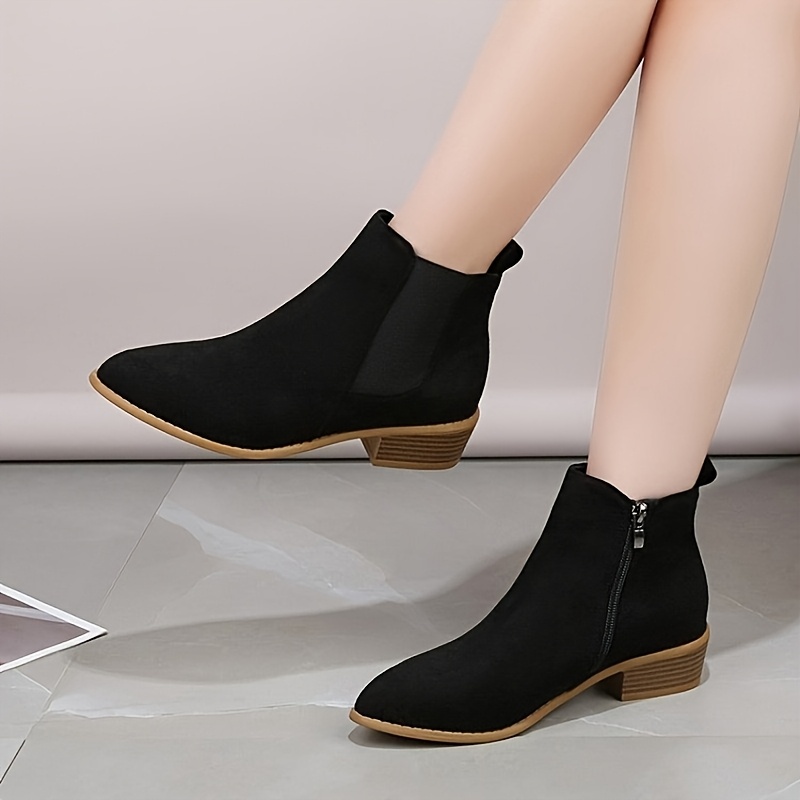 

1pr 's Mid- - Pointed Toe, , Zippered , Suede , , , Comfortable Mid- Ankle Booties