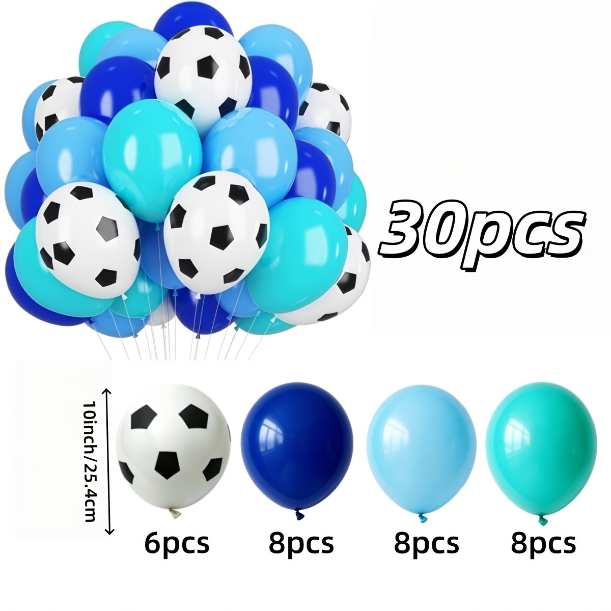 TEMU 30 Football Balloon Sets, Black, White, Red, Blue, Green, And Yellow Balloons, Suitable For Football Matches, Celebrations, Cheerleading,