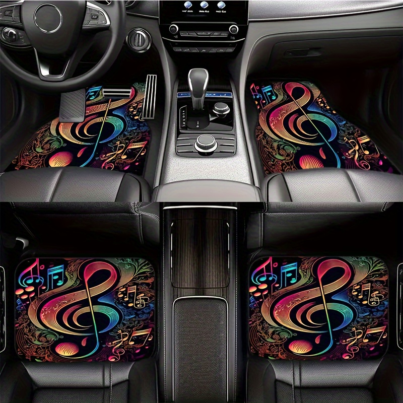 

4pcs Car Floor Mats With Vibrant Musical - Non-slip, Stain-resistant, Machine Washable Polyester Mats For Front And Rear Seats, Floor Mats For Vehicles