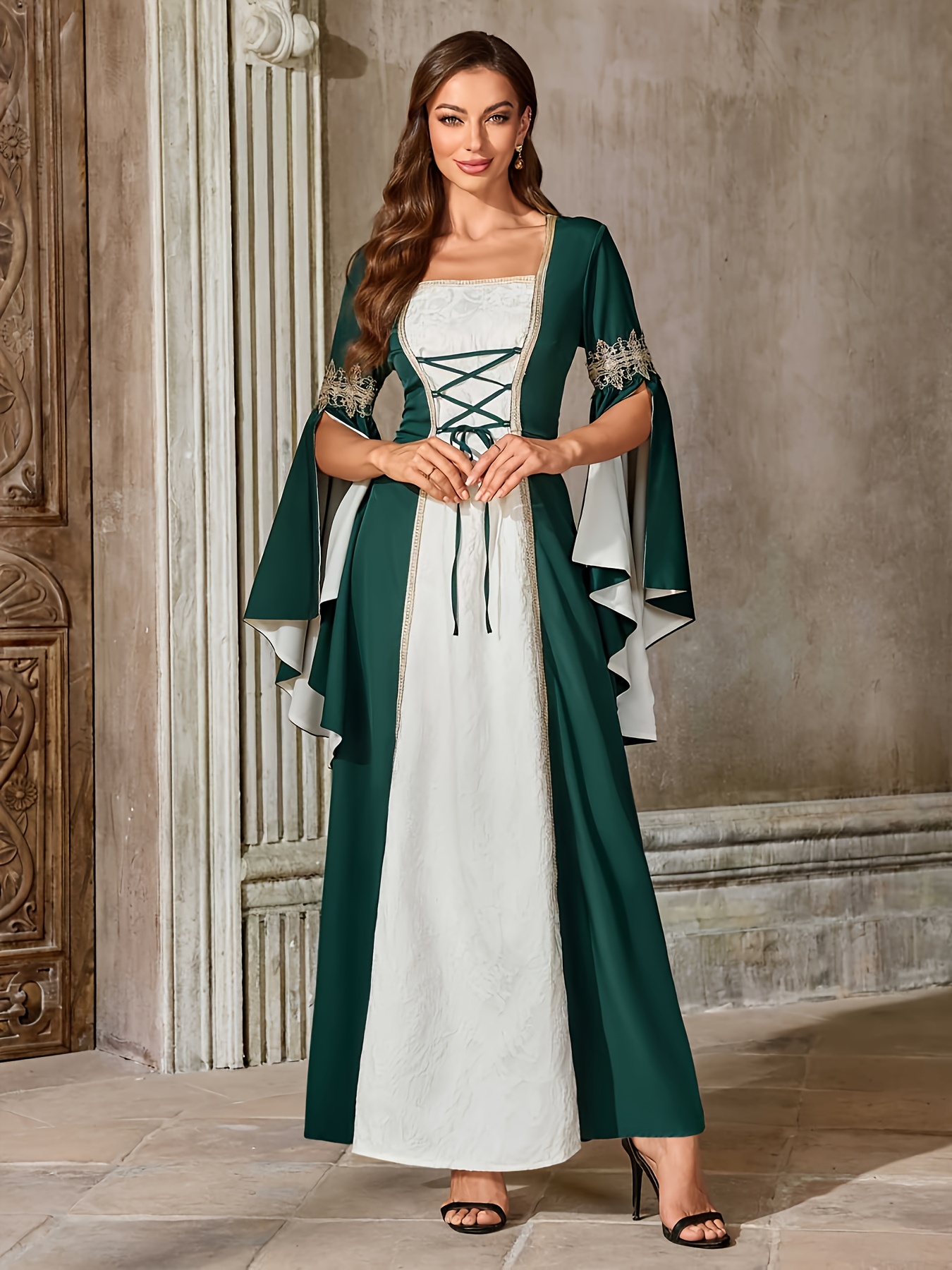 green emerald velvet dress Dark Green Linen Cotton Maxi Dress – Vintage Long Sleeve Boat Neck 1454 Emerald Green / Xs
