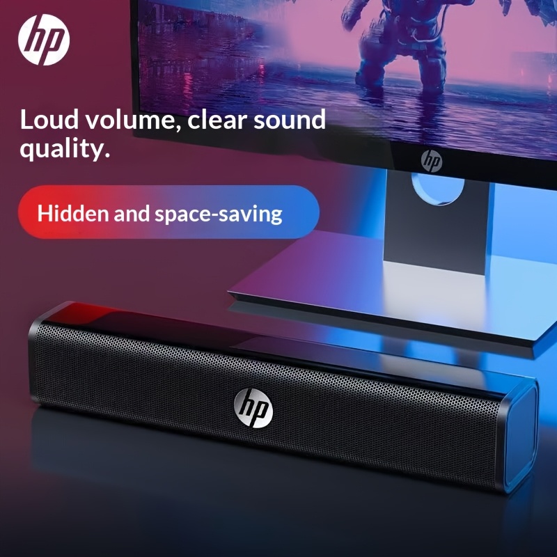 HP Desktop Multimedia Subwoofer Speakers, Surround Sound Playback Device for Laptops, 360° Panoramic Surround Sound Effect, Metal Mesh Cover Enhances Sound Transmission, USB Plug-And-Play, Space-Saving Bar Design