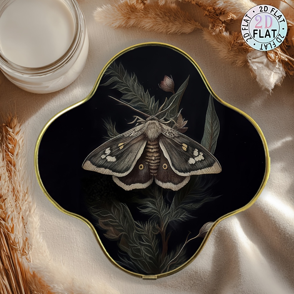 TEMU 2d Flat Clover Wooden Wall Decor, Moth Fern Oil Painting, Insect Plant Wall Art Print, Gothic Forest Quiet Aesthetic Hanging Picture Bedroom