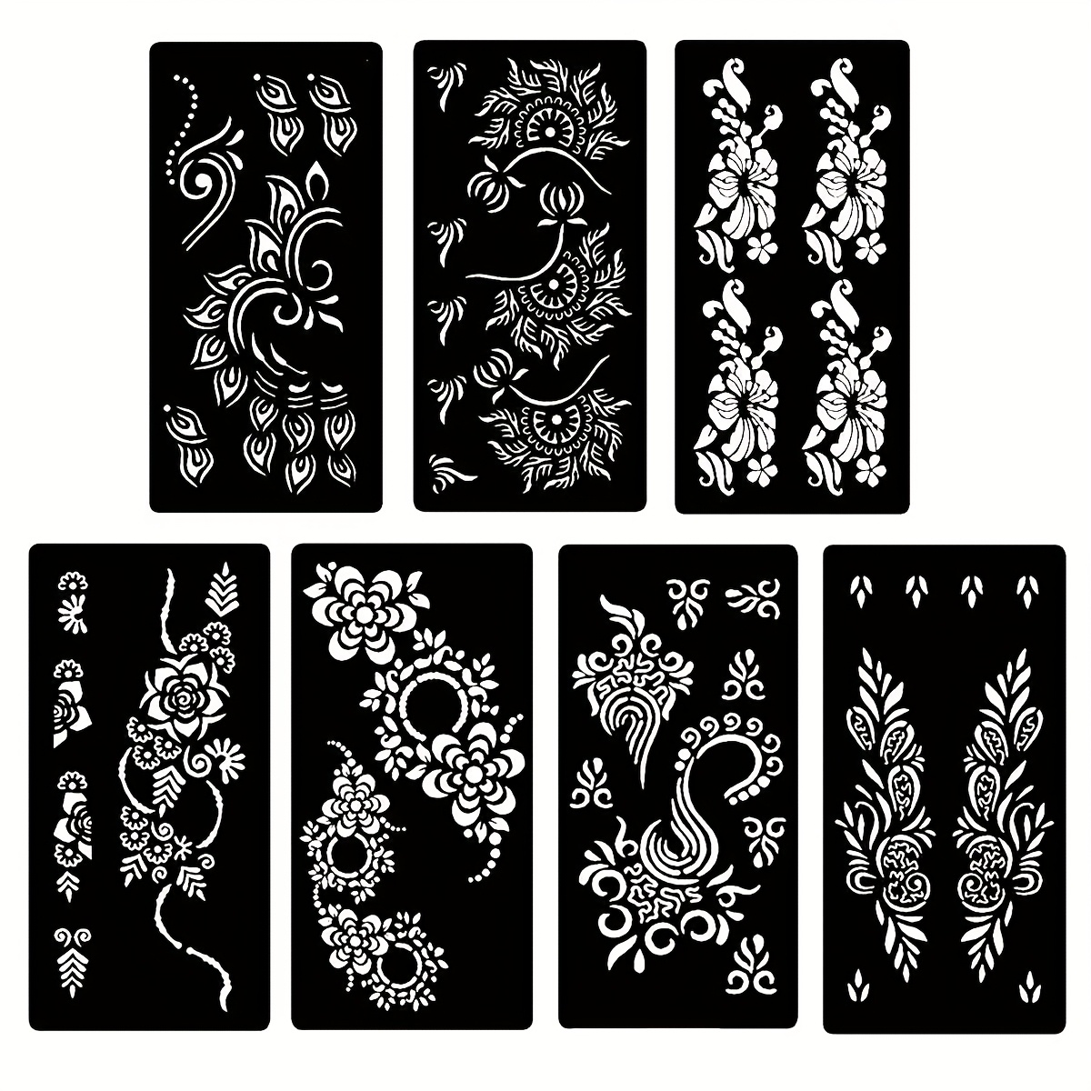E-shop 7 Hand-Tattoo-Schablonen mit Aussparungen, Arm-Tattoo-Vorlagenaufkleber, für temporäre Körperkunst mit floralen Mustern, geeignet für Partys,