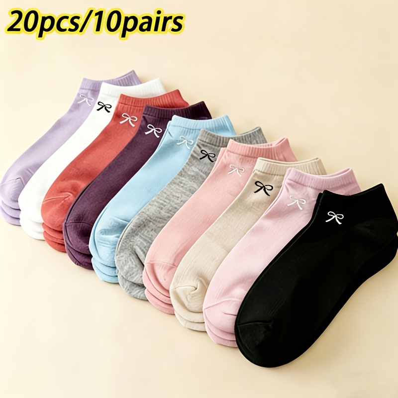 TEMU 20pcs/10 Pairs Women's Elegant Ankle Socks - Breathable, Lightweight, And Invisible For Spring/summer Daily Casual Wear, Soft Tones Suitable For