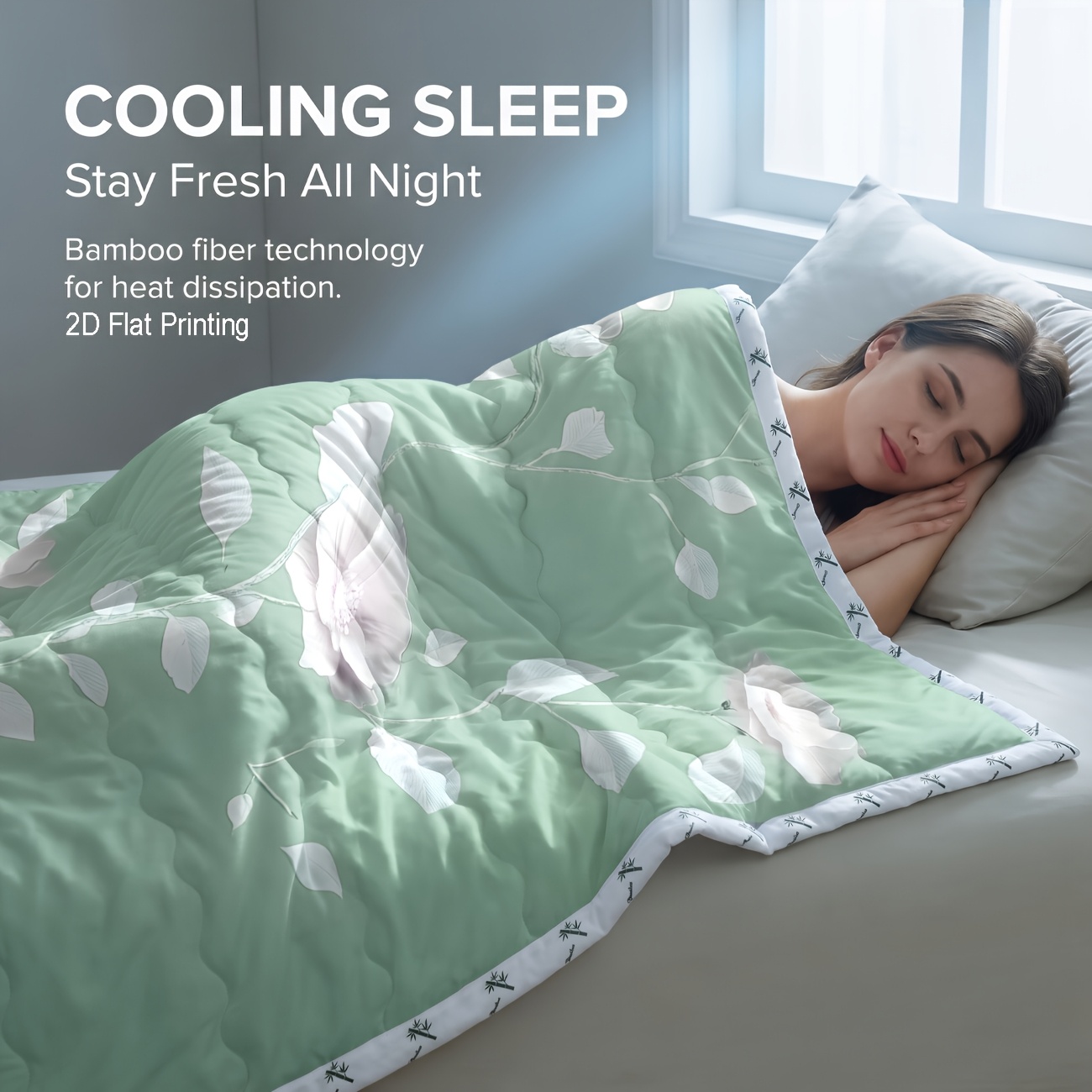 TEMU 1pc Bamboo Reversible Cooling And Warm Summer Comforter, Lightweight Breathable Switchable Temperature Control, Use Machine Washable Floral