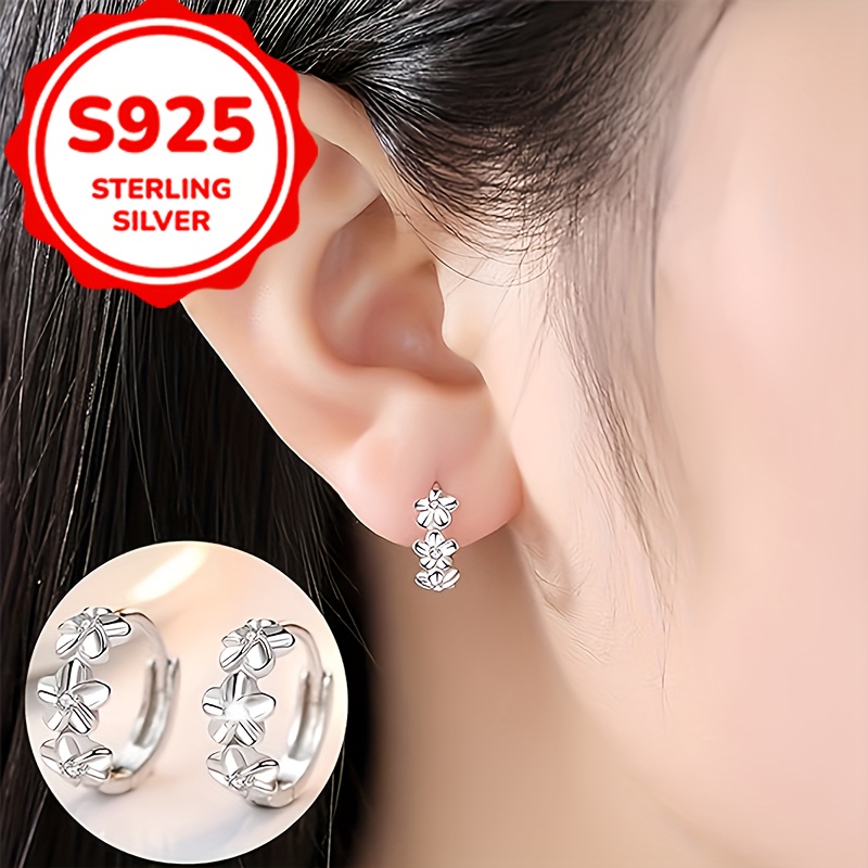 

925 Sterling Silver Hypoallergenic Jewelry Elegant For Women Dating Gift Design Hoop Earrings 3g