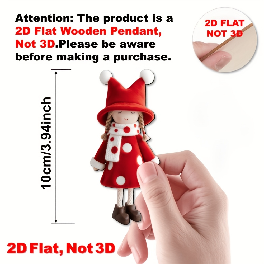 Image of 2d Flat - 8pcs And White Wooden Christmas Ornaments - Festive Decorations With Polka Dot Hats, , Perfect For Tree Toppers, Party Favors And Gifts, Christmas Ornaments