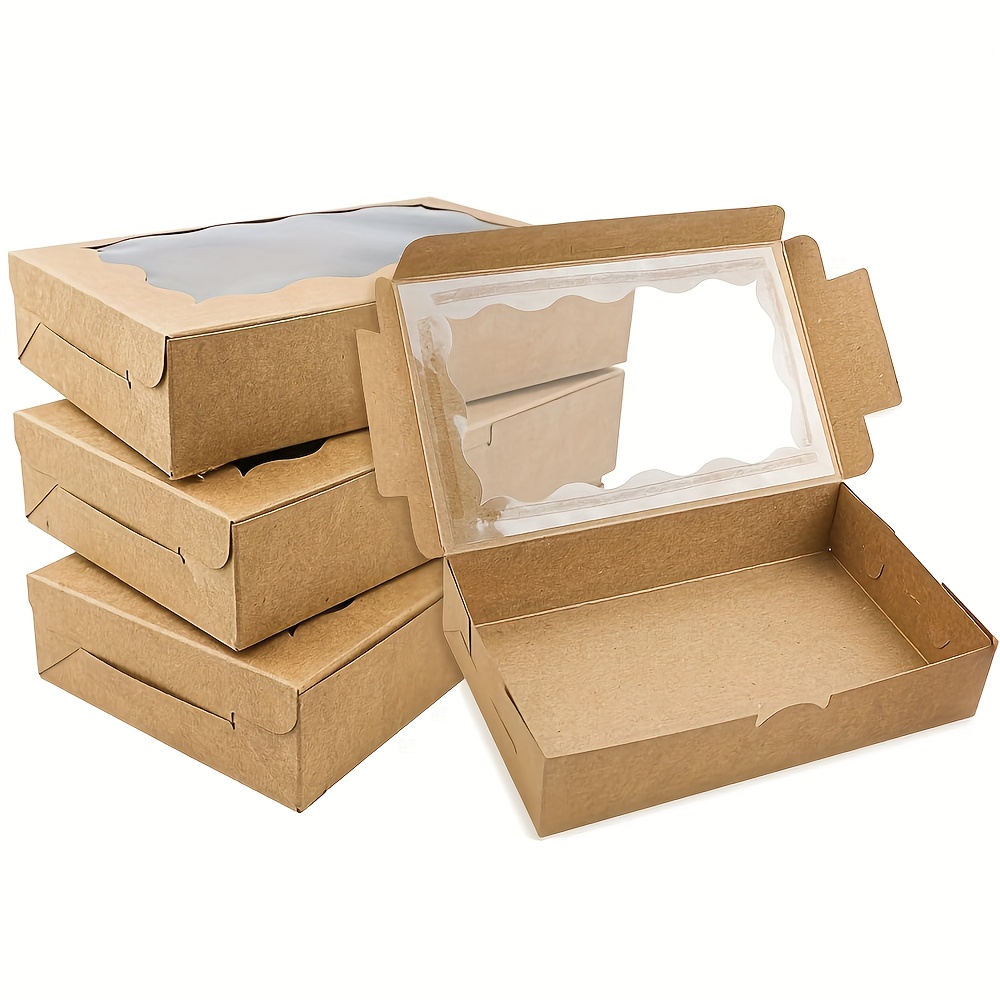 

10/30/50pcs Brown White Kraft Cookie Box With Clear Window, Premium Small Paper Gift Box Container For Dessert Pastry Candy Packaging, Wedding, Party, Christmas, Birthday