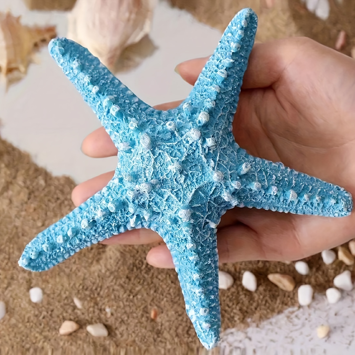 

Set Of 4 Blue Starfish Decorative Statues, Resin Marine Sea Star Figurines For Bookshelf, Home, Living Room, Office, Cafe Decor, Multipurpose Tabletop Display Ornaments Without Text