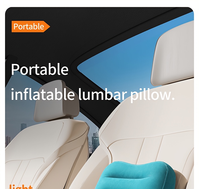 teal inflatable lumbar support pillow ergonomic   with pressure relief design for long distance flights high speed trains office use washable synthetic fiber   season   flight   accessory   design inflatable travel pillow Product details 0