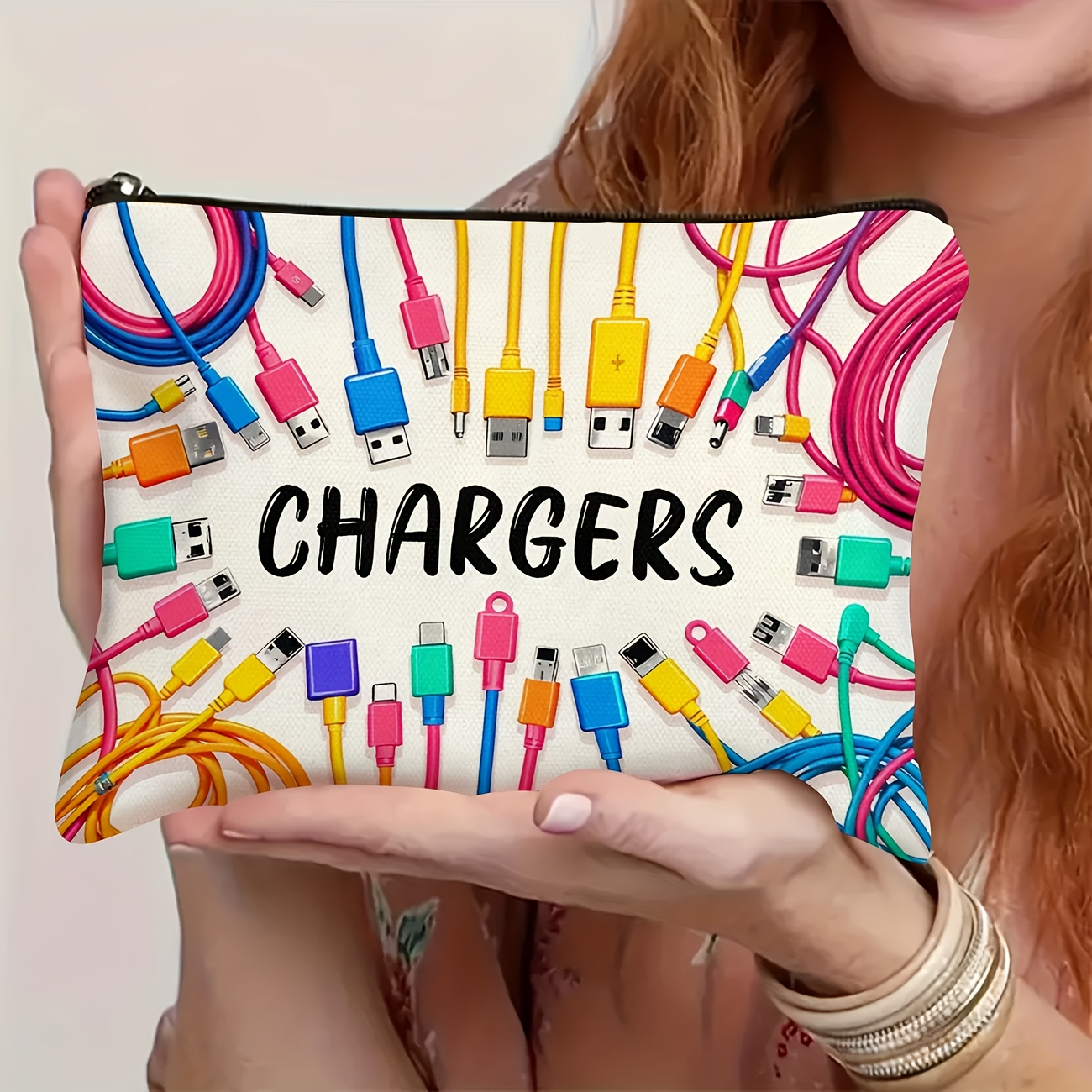 TEMU カラフルなケーブル・充電器収納バッグ - 充電器・アクセサリー・電子機器用多機能トラベル - 開閉式で丈夫 - 男女兼用ギフトに最適、鮮やかなデザインのコンパートメントバッグ、ケーブル収納ポーチ - トイレタリーバッグ - メイクバッグ