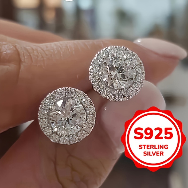 

Elegant Sexy 925 Sterling Silver Stud Earrings With Cubic Zirconia, Women' Simple Earrings For Daily Party Wear, Valentine's Day Gift 2.4g