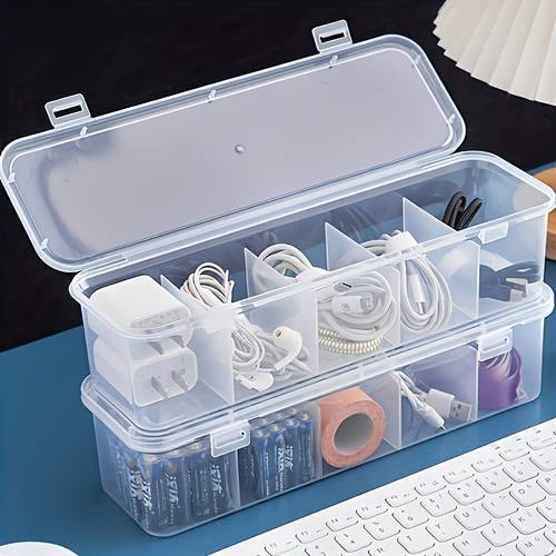 five compartment transparent hair accessory organizer jewelry storage box cable management box portable charging cable organizer