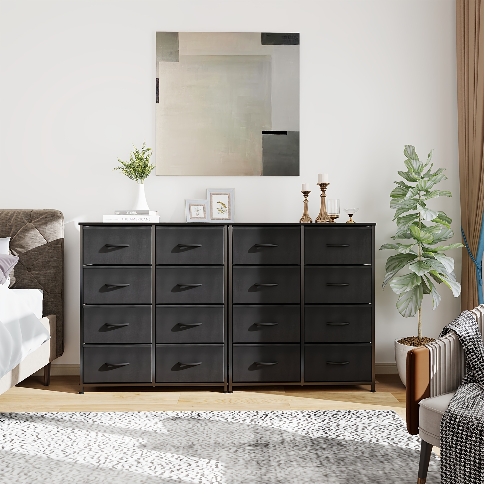

2 Pack Dresser For Bedroom With Metal Frame Available Adustale Foot Height, Can Install On The Floor Or Fixed To The Wall, Indoor Use, Lightweight, Total 16 Drawers