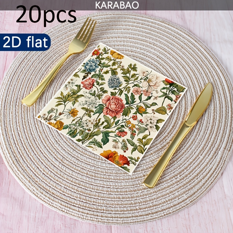 TEMU 20 servilletas con estampado floral vintage, elegante natural, toallas de papel para cocina y baño, ideales para complementar las comidas