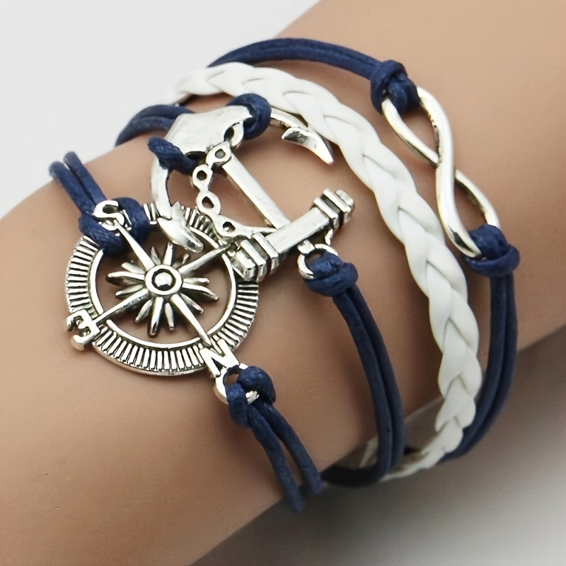 

Men's Fashionable Braided Nautical Anchor Bracelet - Cool Punk Rock Style, Summer Vacations & Gifts