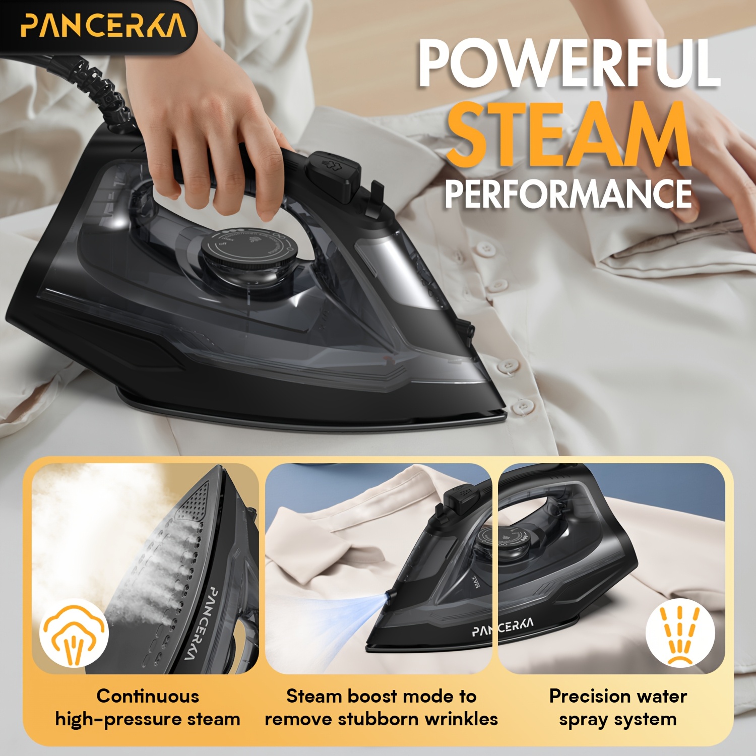 1pc   1600w electric steam iron  ing   non stick base plate adjustable steam   of steam   anti drip powerful long lasting steam for all fabrics eu plug Product details 0