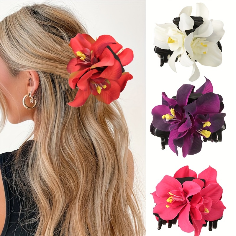 

Style Medium Flower Hair Clip Claw For Women, Suitable For Bridal Beach Wear, 14+ Years, Floral Print, Fabric Material, Flower Shape, Sweet And Bohemian Style